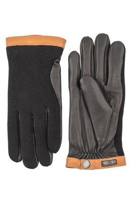 Hestra Deerskin & Merino Wool Gloves in Black/Black
