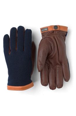 Hestra Deerskin & Merino Wool Gloves in Navy/Chocolate