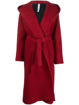 Hevo tied-waist hooded coat - Red