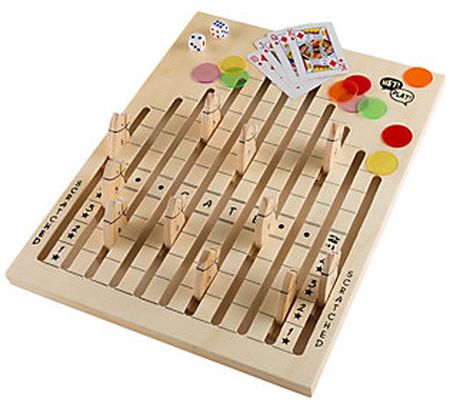 Hey! Play! Wooden Horse Race Game with Dice, Ca rds & Chips