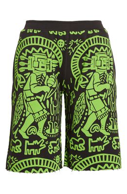 HFD x Keith Haring Unisex Witch Print Cotton Blend Sweat Shorts in Green