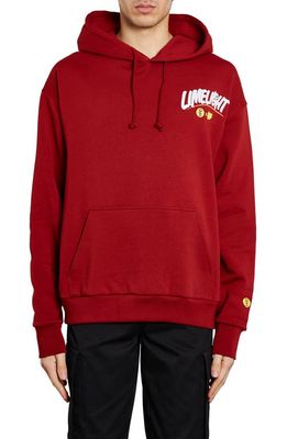 HFD x Peter Paid Gender Inclusive Limelight Cotton Blend Graphic Hoodie in Dark Red