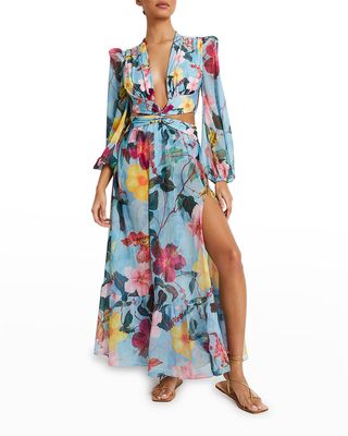Hibiscus Cutout Chiffon Maxi Dress