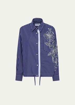 Hibiscus Embroidered Stripe Shirt