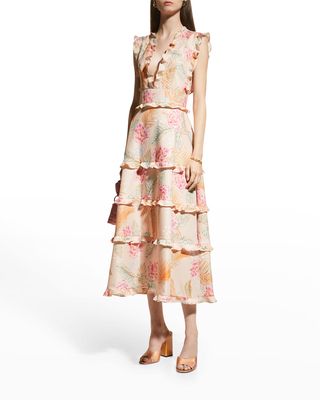 Hibiscus Printed Ruffle-Trim Dress