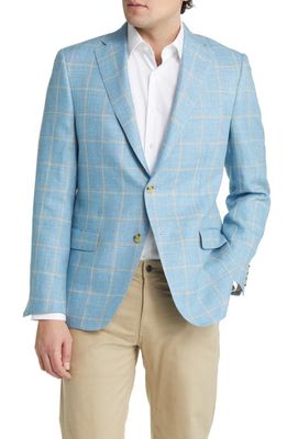 Hickey Freeman Windowpane Plaid Linen & Wool Sport Coat in Light Blue