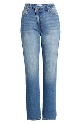 HIDDEN JEANS Crossover High Waist Straight Leg Jeans in Med Wash