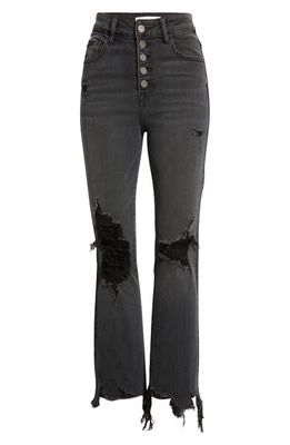 HIDDEN JEANS Distressed Ripped Button Fly Straight Leg Jeans in Black