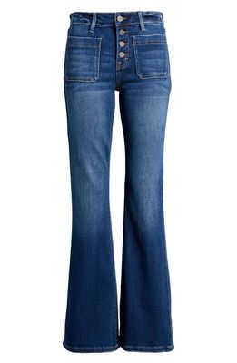 HIDDEN JEANS Exposed Button Mid Rise Flare Jeans in Dark Wash