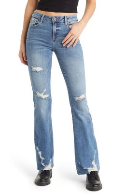 HIDDEN JEANS Low Rise Distressed Flare Leg Jeans in Medium Wash