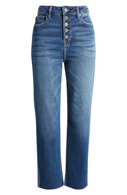 HIDDEN JEANS Tracey Exposed Button High Waist Ankle Straight Leg Jeans in Dark Wash