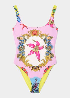 High-Cut Printed One-Piece Swimsuit