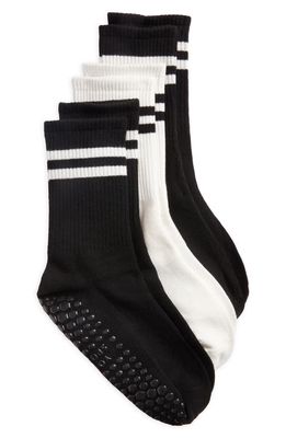 HIGH HEEL JUNGLE 3-Pack Varsity Grip Crew Socks in Black, Black, White 