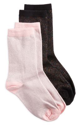 HIGH HEEL JUNGLE Assorted 2-Pack Metallic Crew Socks in Multi Black, Pink 