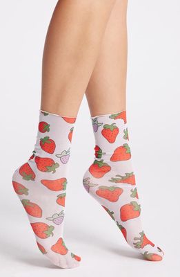 HIGH HEEL JUNGLE <br />Retro Strawberry Mesh Socks in Nude 