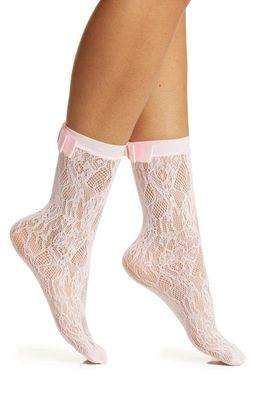 HIGH HEEL JUNGLE Coco Bow Lace Crew Socks in Pink
