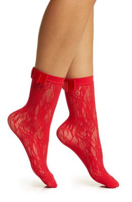 HIGH HEEL JUNGLE Coco Bow Lace Crew Socks in Red