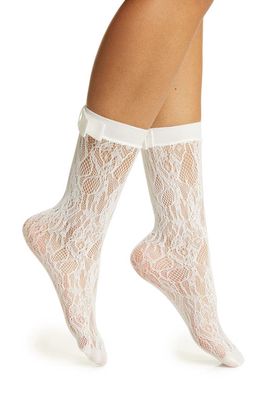 HIGH HEEL JUNGLE Coco Bow Lace Crew Socks in White