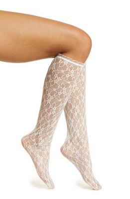 HIGH HEEL JUNGLE Lace Knee High Socks in White