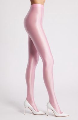 HIGH HEEL JUNGLE Mercury Shiny Opaque High Waist Tights in Pink 