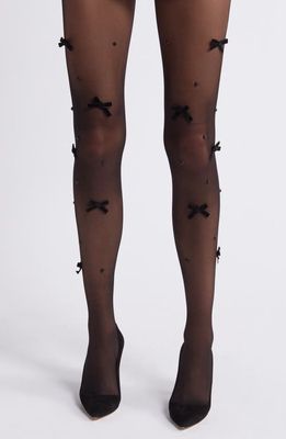 HIGH HEEL JUNGLE Nevermore Peek Bow Embellished Sheer Tights in Black 