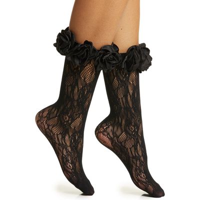 HIGH HEEL JUNGLE Rosetta Lace Crew Socks in Black