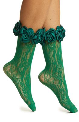 HIGH HEEL JUNGLE Rosetta Lace Crew Socks in Green 