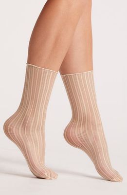 HIGH HEEL JUNGLE Sheer Candy Stripe Tulle Crew Socks in White 