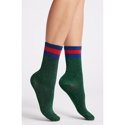 HIGH HEEL JUNGLE Varsity Metallic Crew Socks in Green 