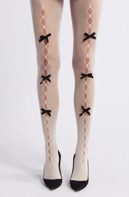 HIGH HEEL JUNGLE Velvet Bow Cutout Tights in White 