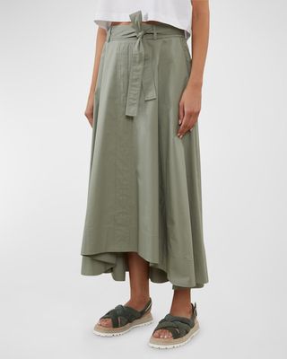 High-Low Belted A-Line Midi Skirt