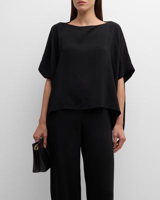 High-Low Boat-Neck Crepe Blouse