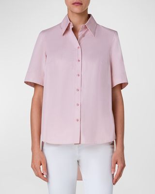 High-Low Cotton Poplin Collared Shirt