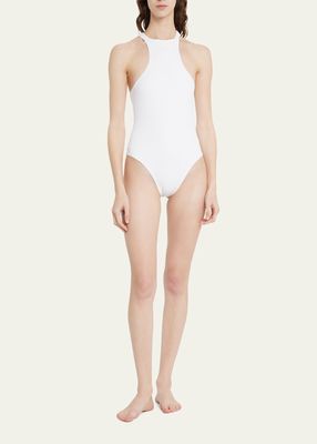 High-Neck Ribbed One-Piece Swimsuit