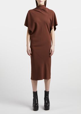 High-Neck Seamed Midi Dress