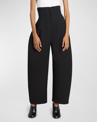 High-Rise Arched Wide-Leg Corset Trousers