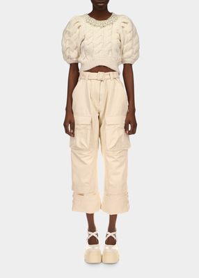 High-Rise Belted Crop Cargo Trousers