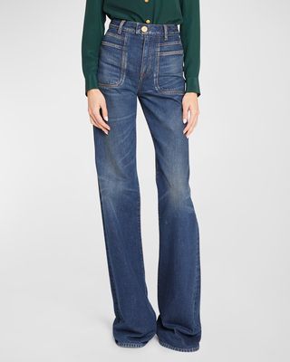 High-Rise Denim Flare-leg Pants