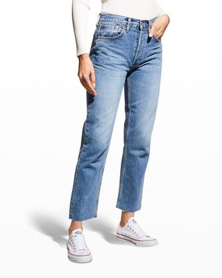 High-Rise Distressed Cropped Stovepipe Jeans