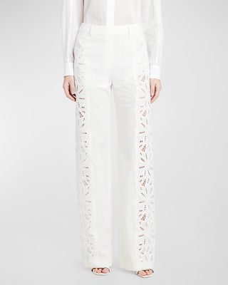 High-Rise Eyelet Embroidered Straight-Leg Trousers