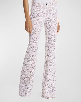 High-Rise Lace Flare Jeans