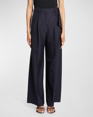 High-Rise Pinstripe Side-Panel Wide-Leg Trousers