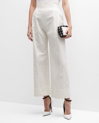 High Rise Pleated Straight Trousers