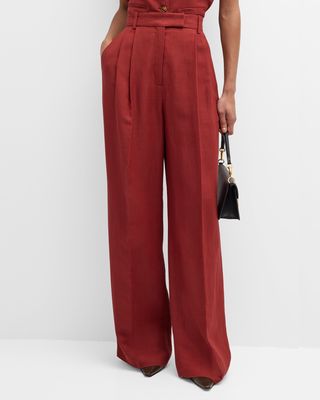 High-Rise Pleated Twill Trousers