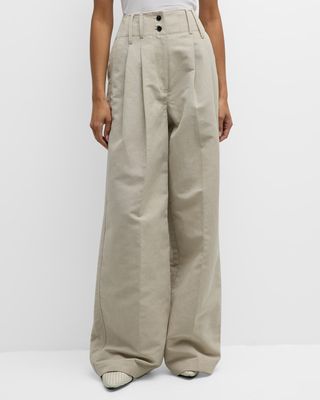 High-Rise Pleated Wide-Leg Sack Trousers