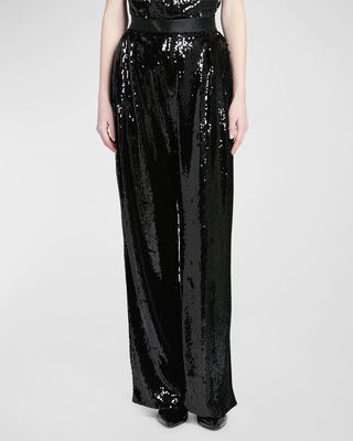 High-Rise Sequin Wide-Leg Trousers