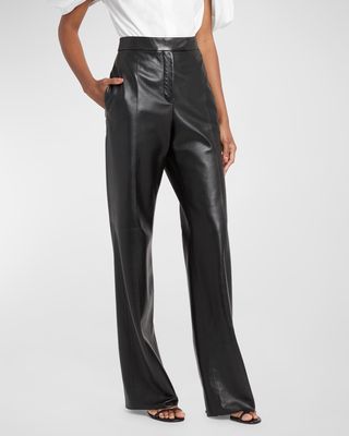 High-Rise Straight-Leg Leather Trousers