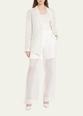 High-Rise Straight-Leg Sheer Organza Pants