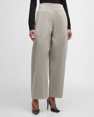 High-Rise Wide-Leg Cotton Twill Trousers