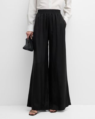 High-Rise Wide-Leg Twill Trousers